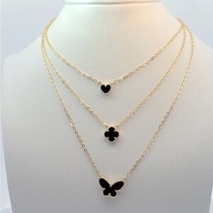 14k Layers Heart Clover and Butterfly Necklace